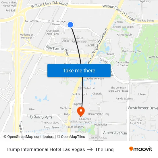 Trump International Hotel Las Vegas to The Linq map