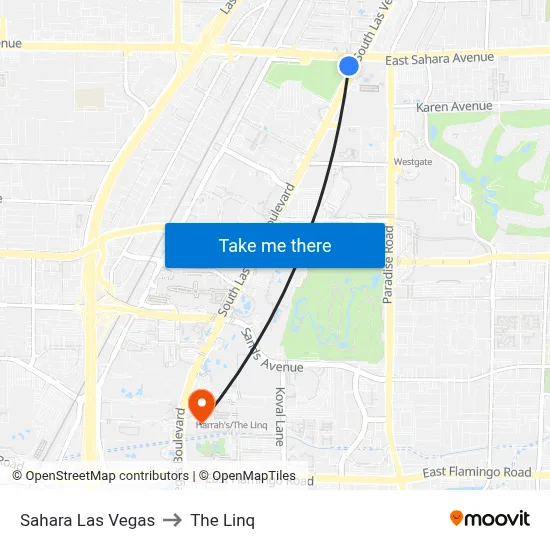 Sahara Las Vegas to The Linq map