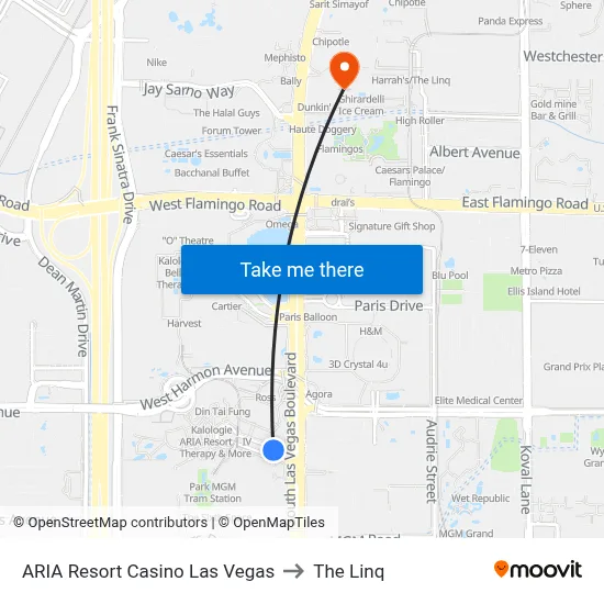 ARIA Resort Casino Las Vegas to The Linq map