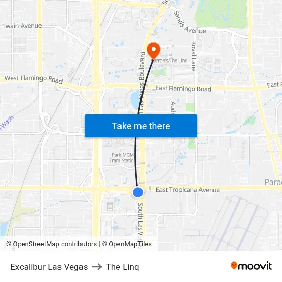Excalibur Las Vegas to The Linq map