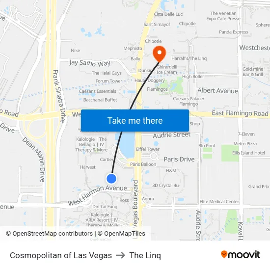 Cosmopolitan of Las Vegas to The Linq map