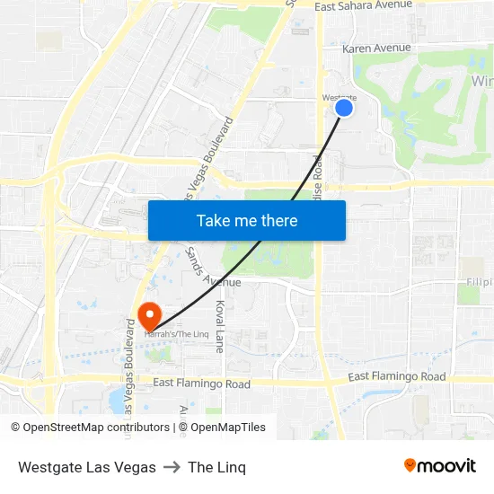 Westgate Las Vegas to The Linq map