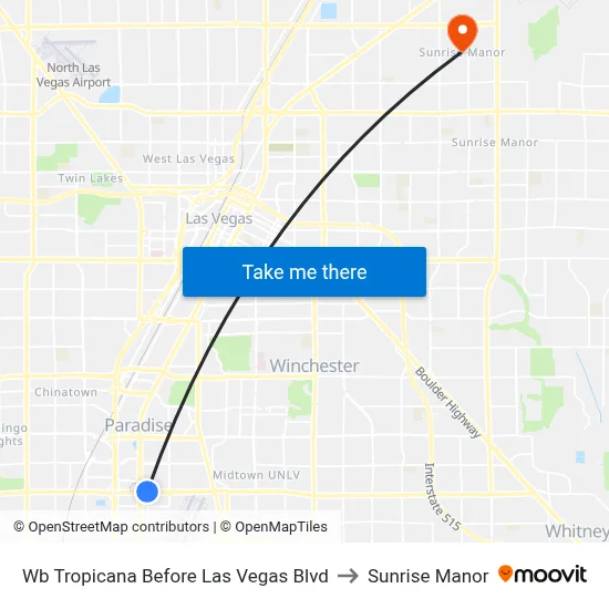 Wb Tropicana Before Las Vegas Blvd to Sunrise Manor map