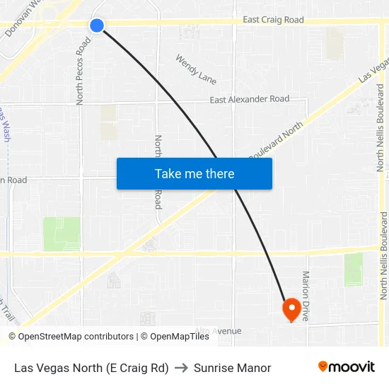 Las Vegas North (E Craig Rd) to Sunrise Manor map