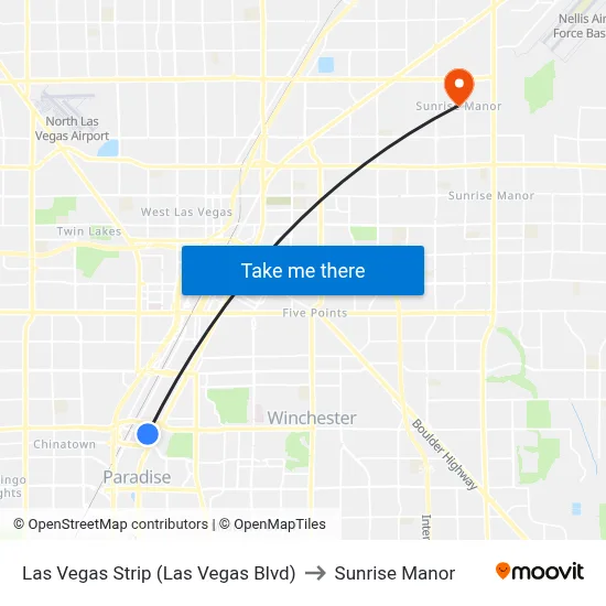 Las Vegas Strip (Las Vegas Blvd) to Sunrise Manor map