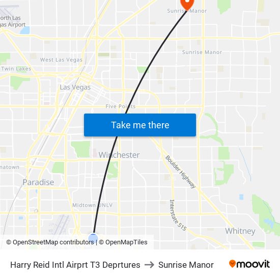 Harry Reid Intl Airprt T3 Deprtures to Sunrise Manor map