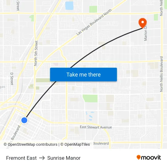 Fremont East to Sunrise Manor map