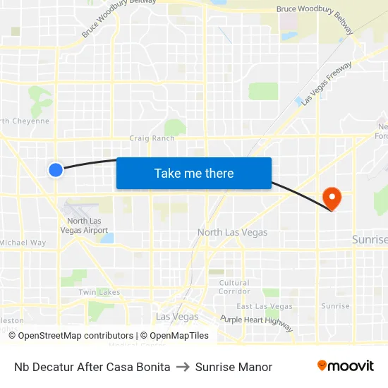 Nb Decatur After Casa Bonita to Sunrise Manor map