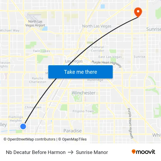 Nb Decatur Before Harmon to Sunrise Manor map
