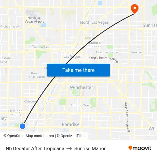 Nb Decatur After Tropicana to Sunrise Manor map