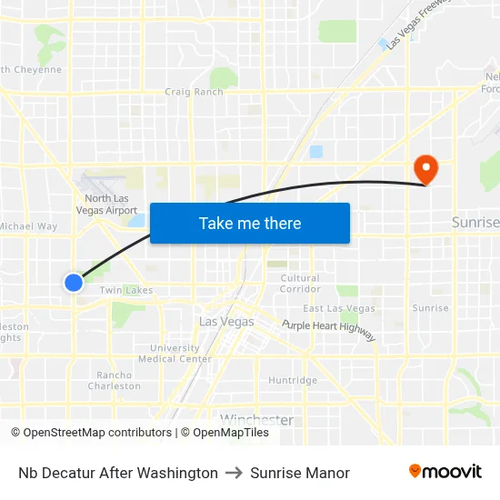 Nb Decatur After Washington to Sunrise Manor map