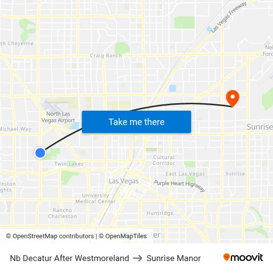 Nb Decatur After Westmoreland to Sunrise Manor map