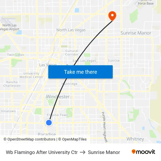 Wb Flamingo After University Ctr to Sunrise Manor map