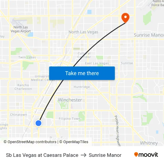 Sb Las Vegas at Caesars Palace to Sunrise Manor map