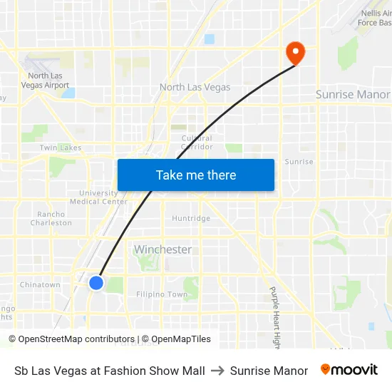 Sb Las Vegas at Fashion Show Mall to Sunrise Manor map