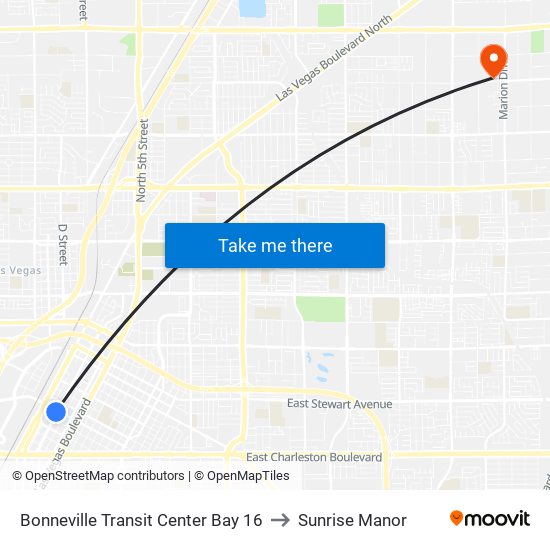 Bonneville Transit Center Bay 16 to Sunrise Manor map