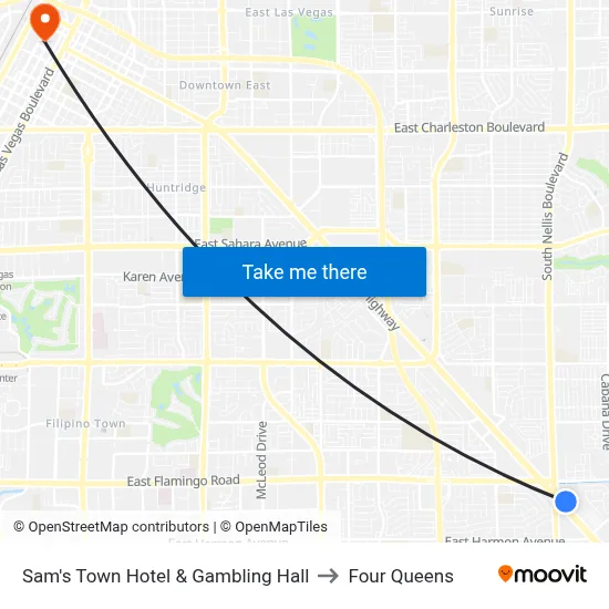 Sam's Town Hotel & Gambling Hall to Four Queens map