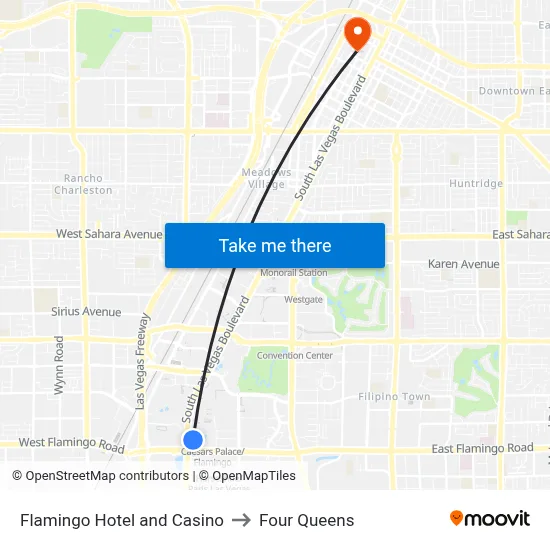 Flamingo Hotel and Casino to Four Queens map