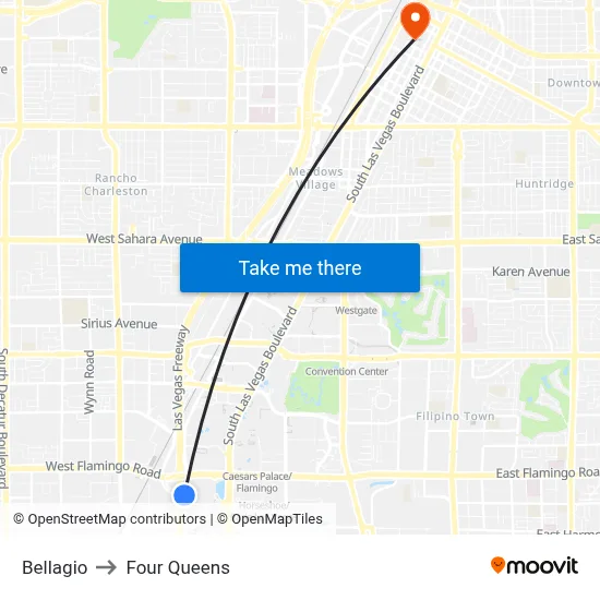 Bellagio to Four Queens map