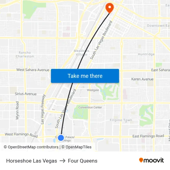 Horseshoe Las Vegas to Four Queens map