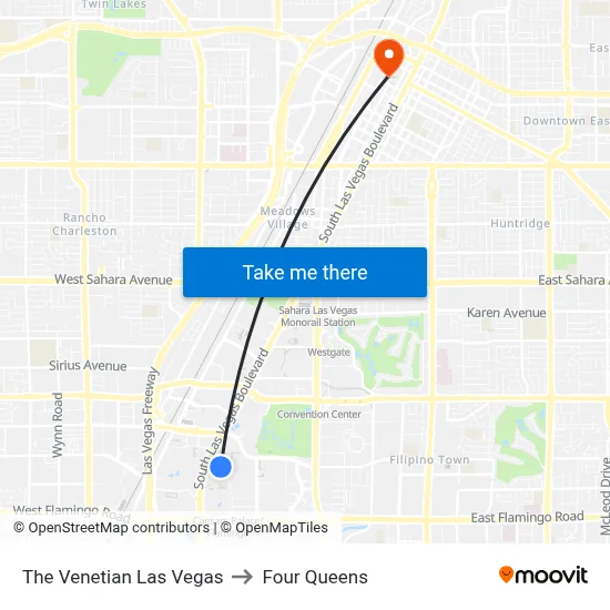 The Venetian Las Vegas to Four Queens map
