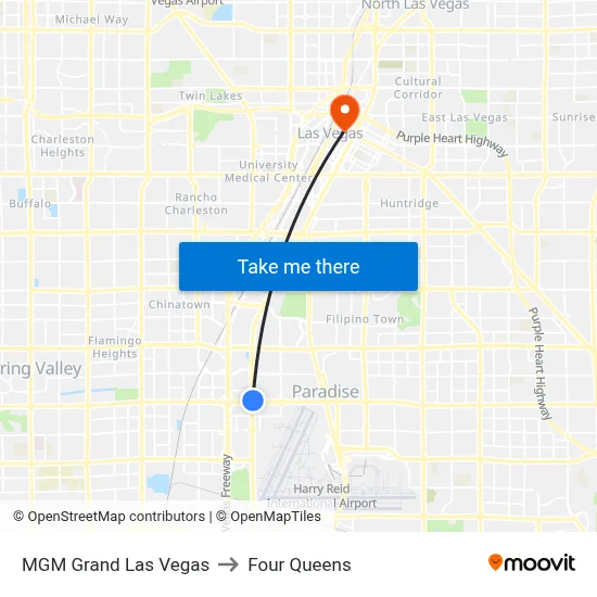 MGM Grand Las Vegas to Four Queens map