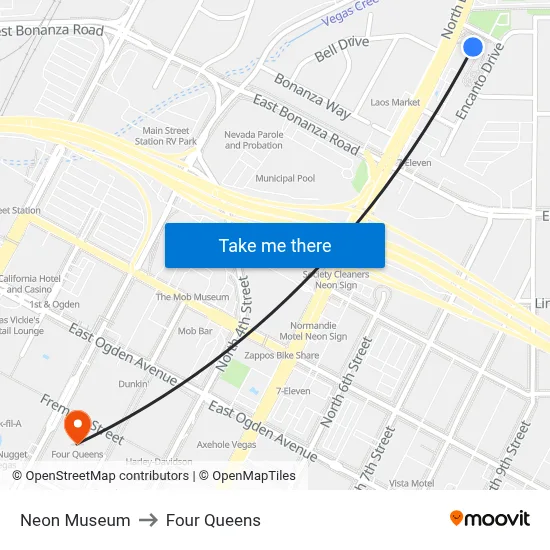 Neon Museum to Four Queens map