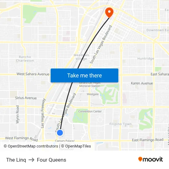 The Linq Hotel & Casino to Four Queens map