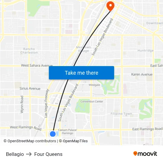 Bellagio to Four Queens map