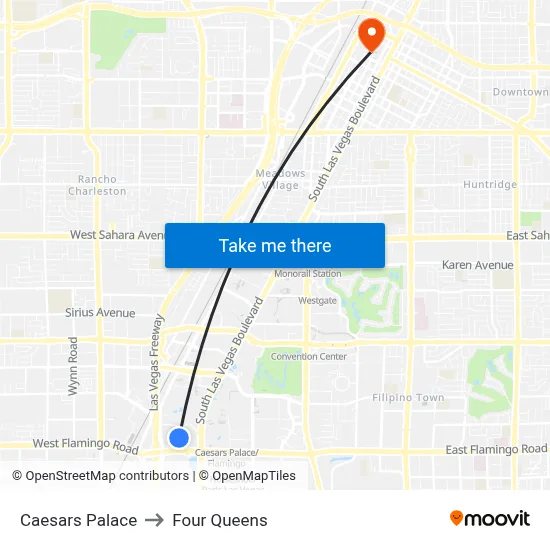 Caesars Palace to Four Queens map