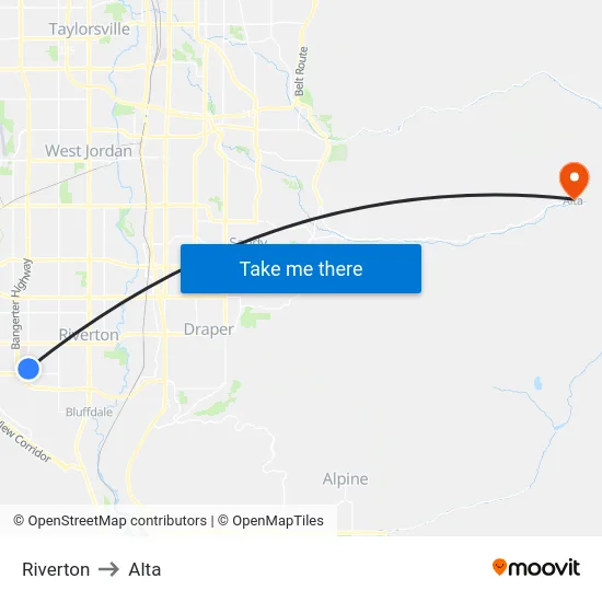 Riverton to Alta map