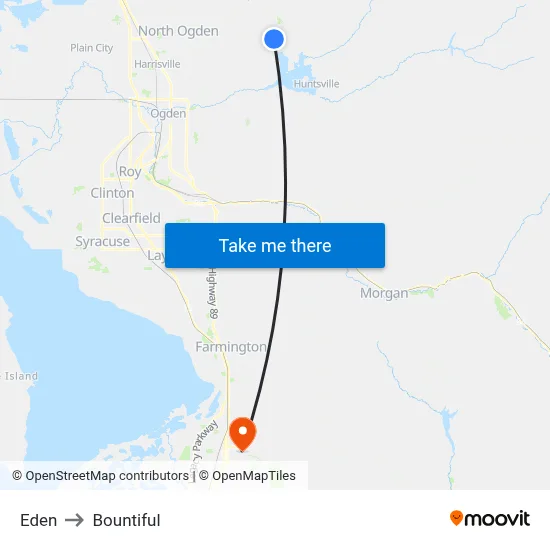 Eden to Bountiful map