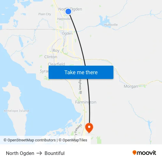 North Ogden to Bountiful map