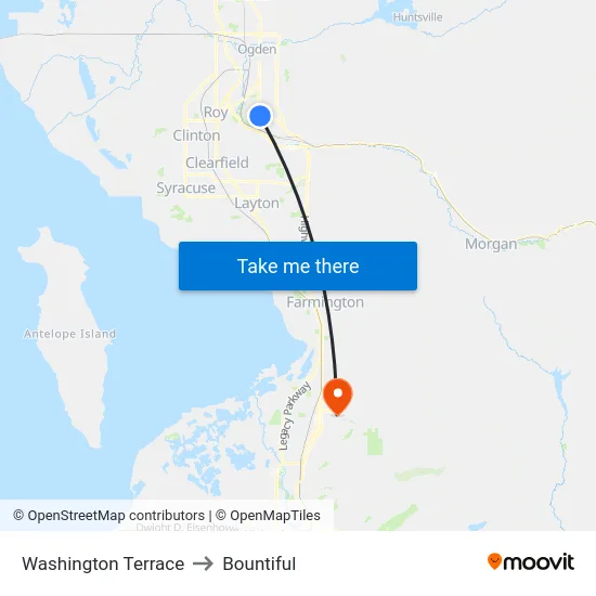 Washington Terrace to Bountiful map