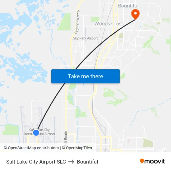 Salt Lake City Airport SLC to Bountiful map
