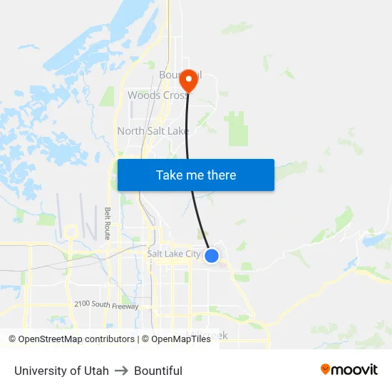 University of Utah to Bountiful map