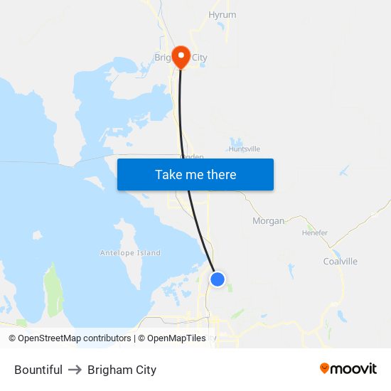 Bountiful to Brigham City map