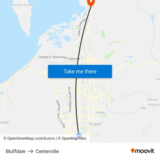 Bluffdale to Centerville map