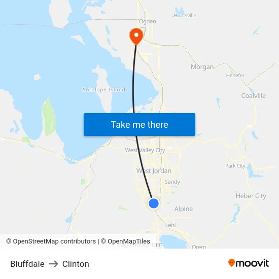 Bluffdale to Clinton map