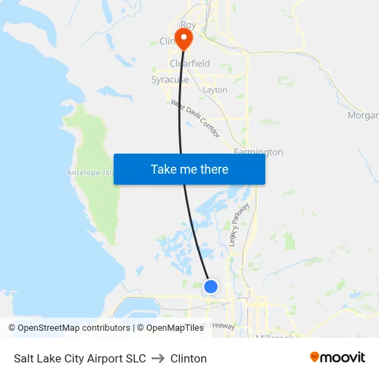 Salt Lake City Airport SLC to Clinton map