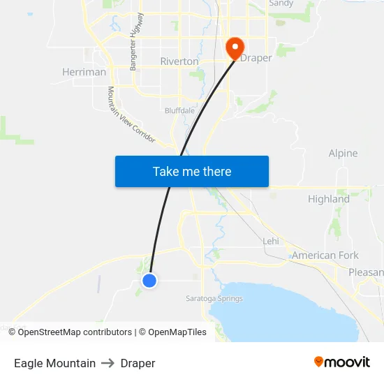 Eagle Mountain to Draper map