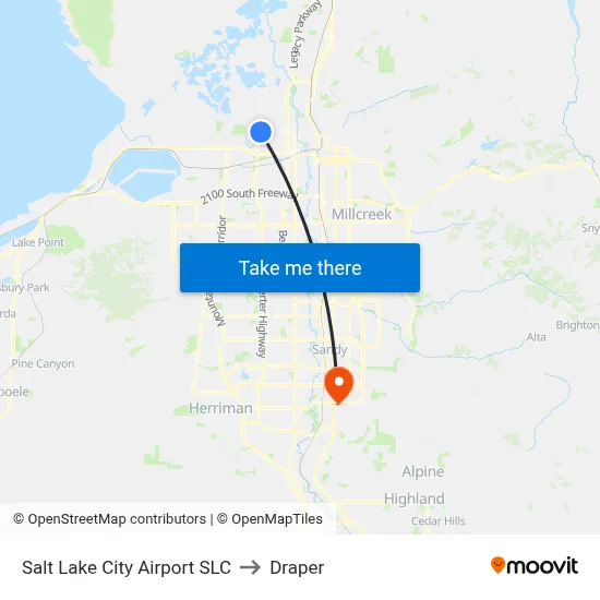 Salt Lake City Airport SLC to Draper map