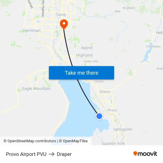 Provo Airport PVU to Draper map
