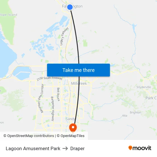 Lagoon Amusement Park to Draper map
