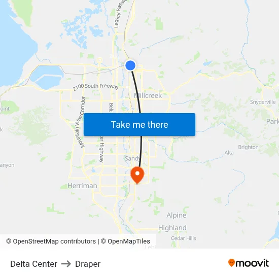 Delta Center to Draper map