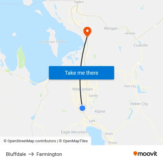 Bluffdale to Farmington map