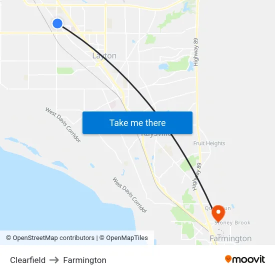 Clearfield to Farmington map