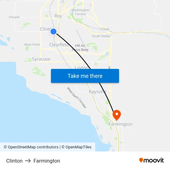 Clinton to Farmington map