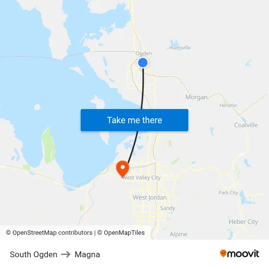 South Ogden to Magna map