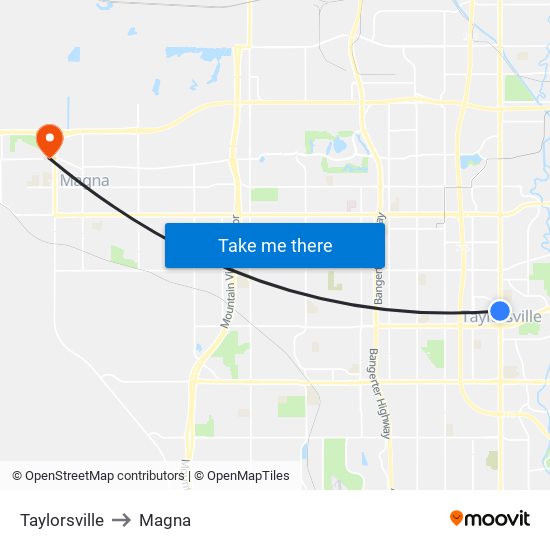 Taylorsville to Magna map